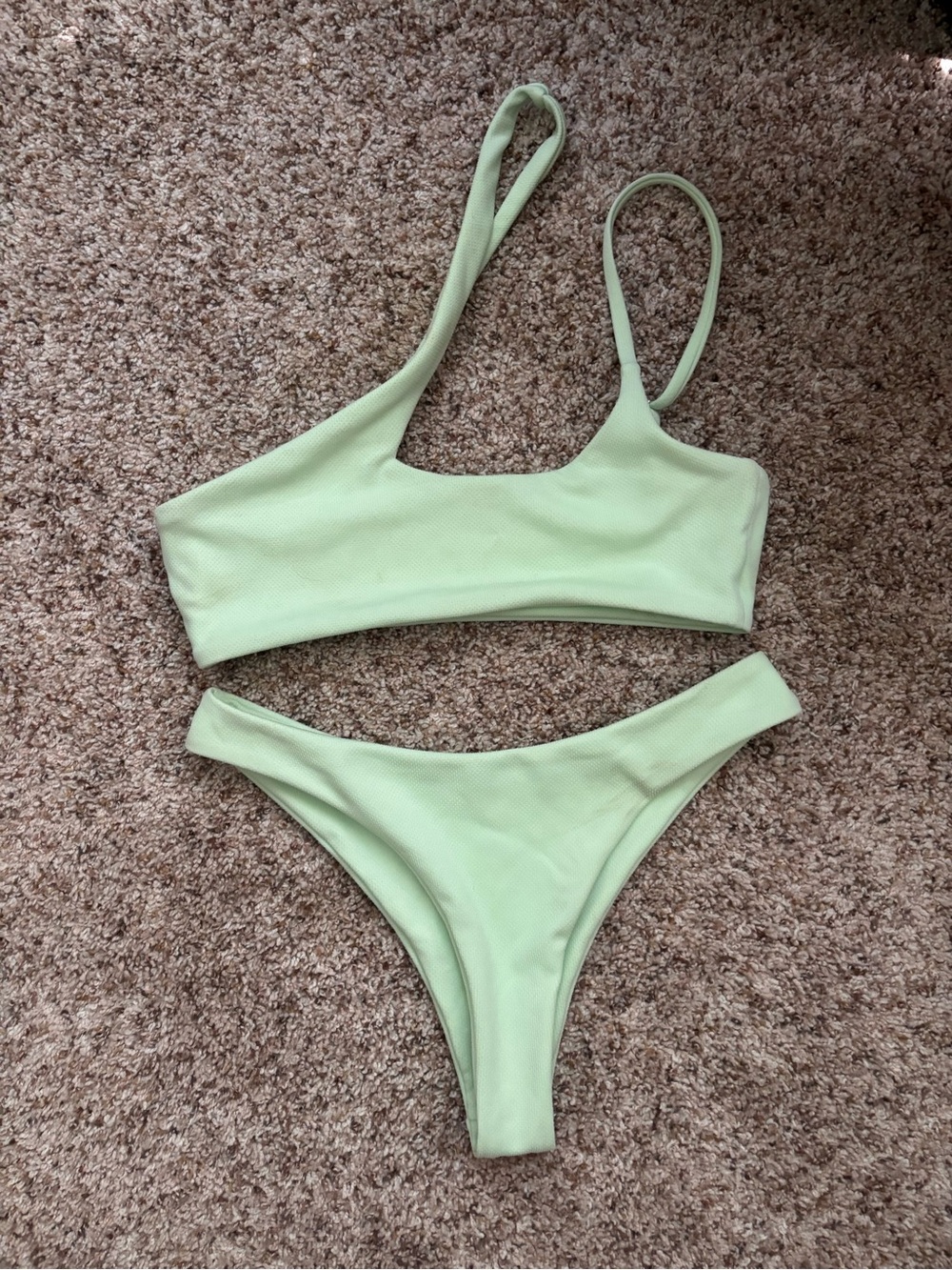 Zaful Light Green Ribbed Bikini Set